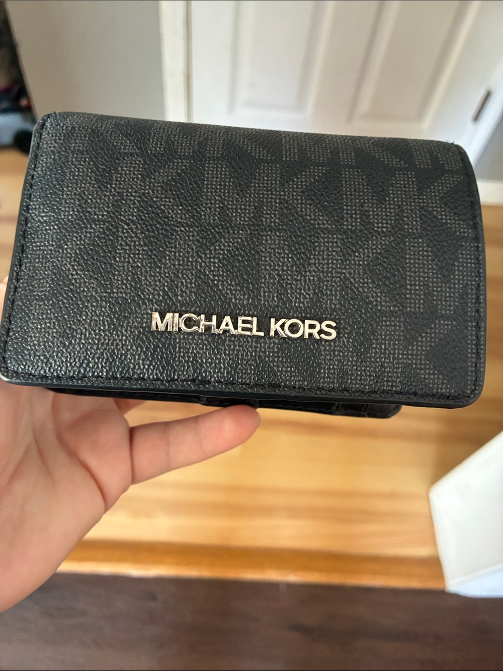 Michael Kors Black Logo Card & Key Holder with Gold Tone Hardware